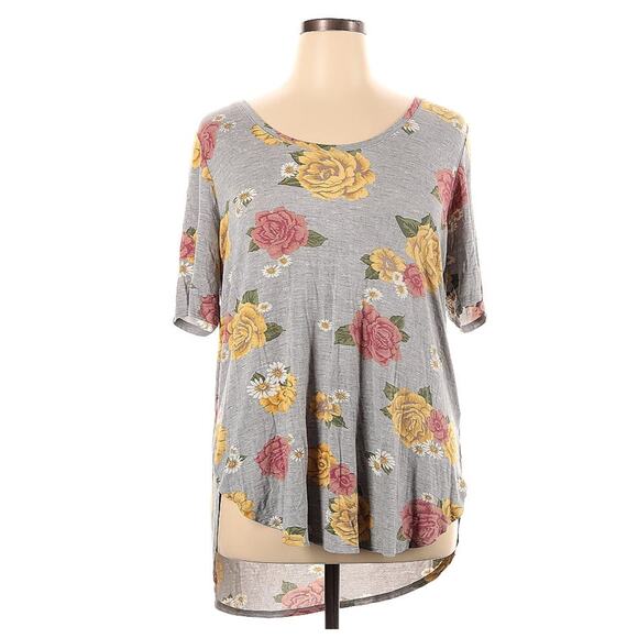 24/7 Maurices Floral Gray Pink Yellow Short Sleeve Slub T-Shirt Plus Size 1X - Picture 1 of 2